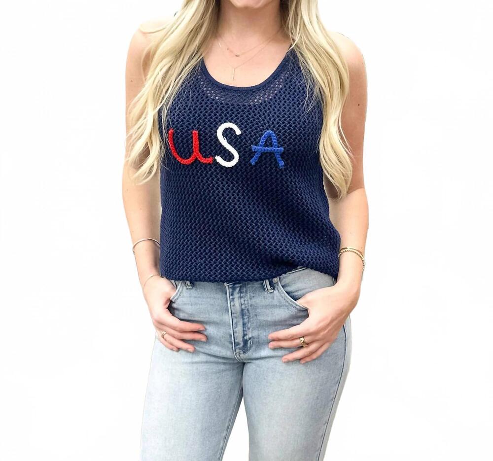 NEW MAIN STRIP loose knit usa sweater tank top in navy